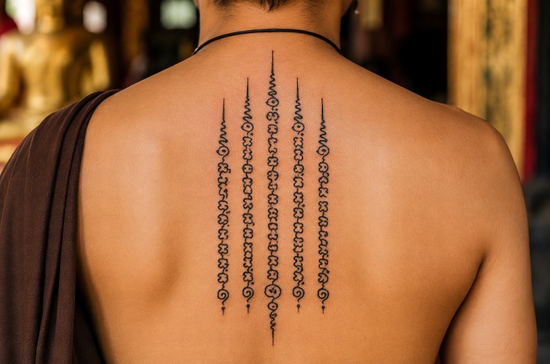 Diseño Hah Taew con cinco líneas sagradas y sus significados