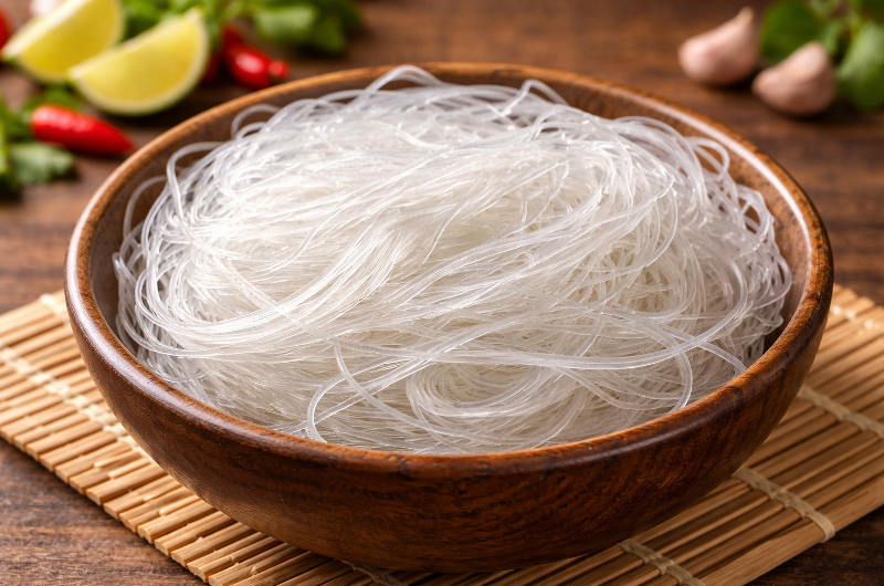 Fideos tailandeses transparentes de arroz aptos para celiacos