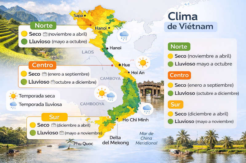 Mapa del clima en Vietnam por regiones y estaciones