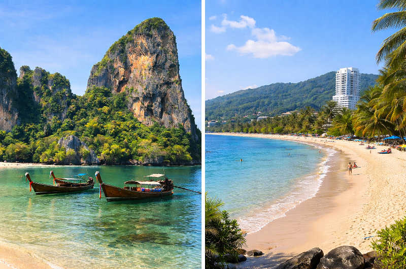 Comparativa entre Krabi y Phuket con playas del mar de Andamán y paisajes costeros