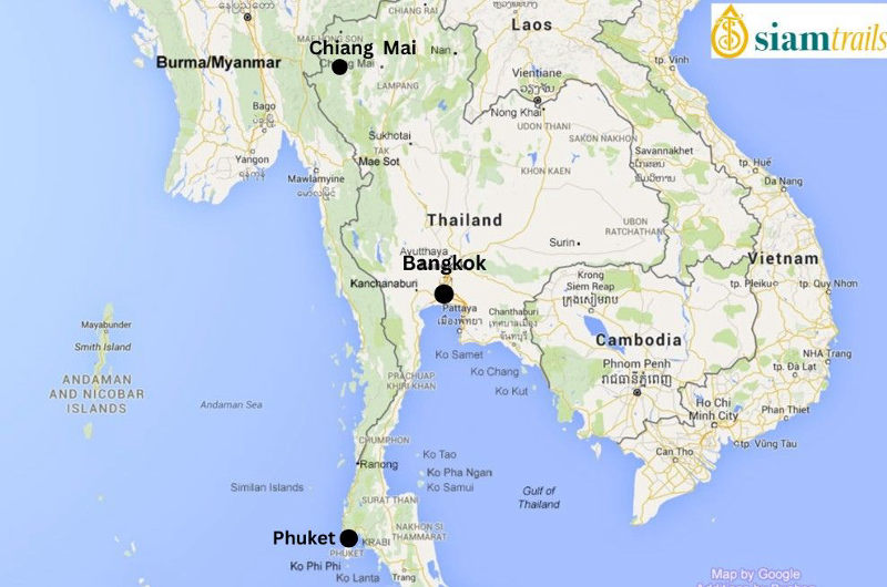 Mapa de Tailandia con la ubicación de Phuket