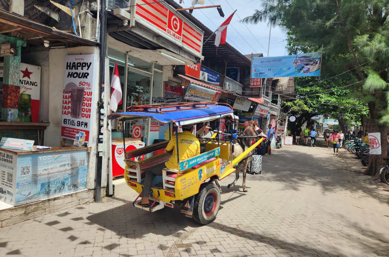 El Cidomo es un carro de caballos que se utiliza en Gili Trawangan y otras de las islas Gili para desplazarse