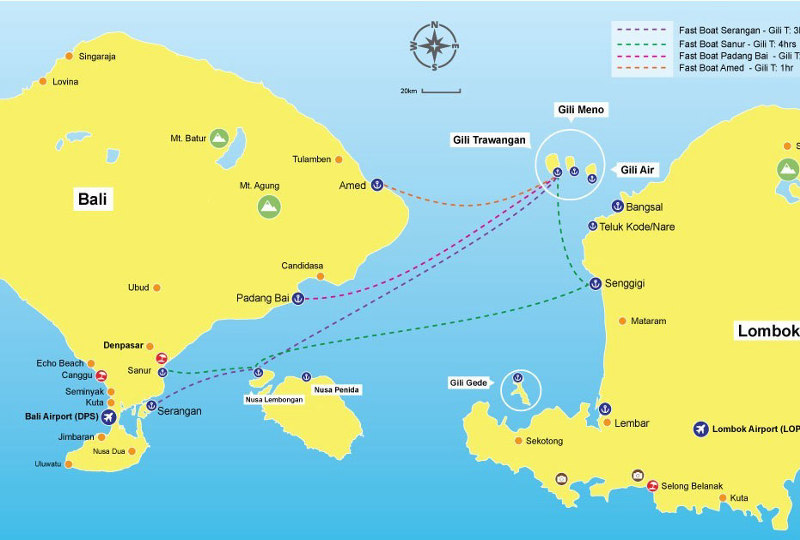 Mapa de rutas para desde Bali a Islas Gili