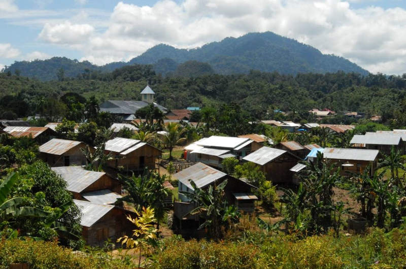 Poblado de la etnia Dajak en la parte indonesia de Borneo