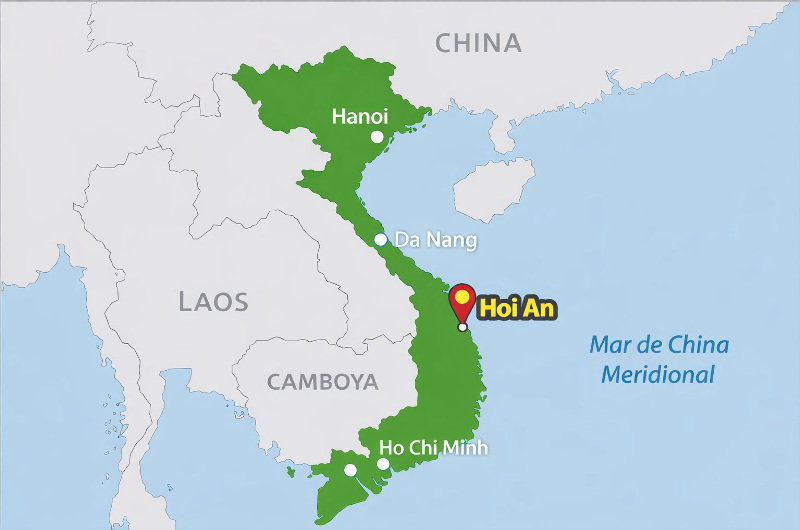 ubicación de Hoi An en el mapa de Vietnam