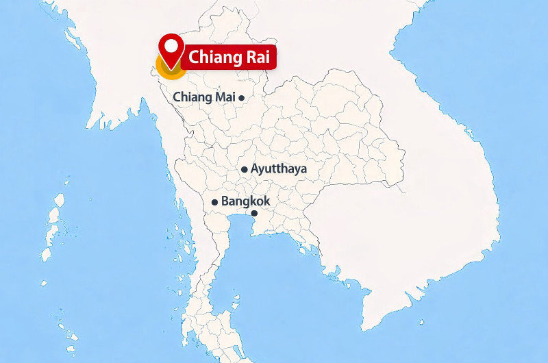 Mapa de Tailandia con la ubicación de Chiang Rai señalada en el norte del país