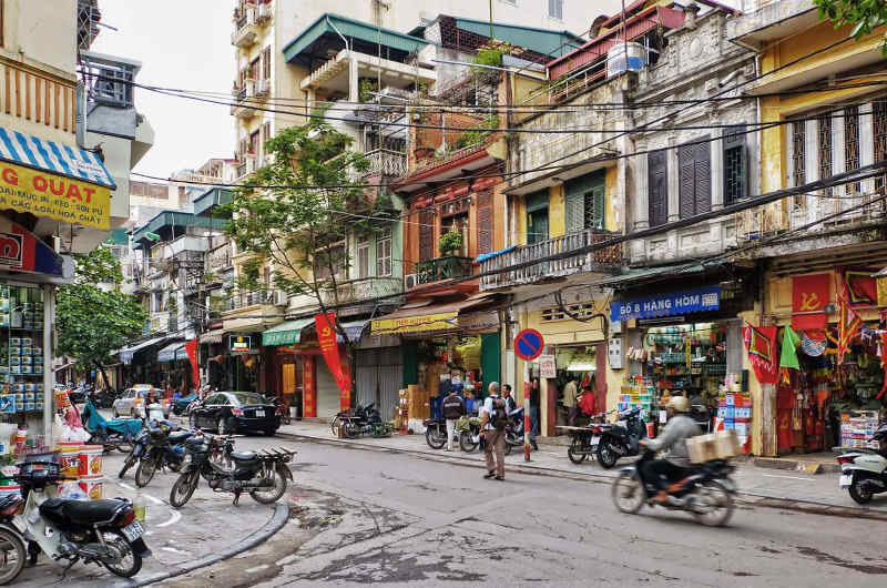 Calles del barrio antiguo de Hanoi en una ruta por Vietnam en 7 días