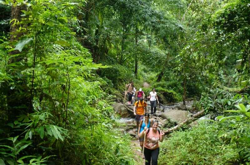 Excursionistas recorriendo el sendero Pha Dok Siew en Doi Inthanon