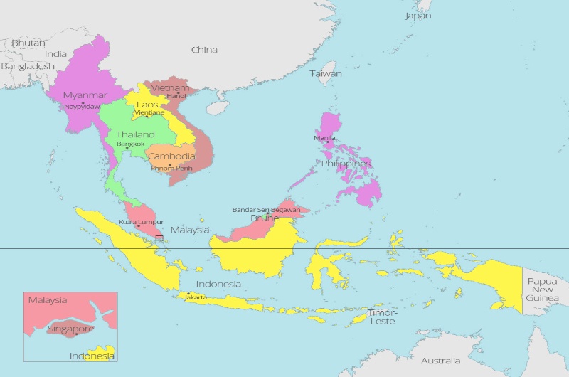 ubicación de Bangkok en el sudeste de Asia