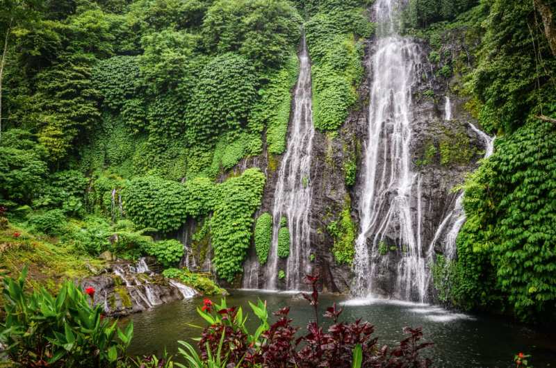 Cascada de Banyumala rodeada de vegetación en Bali